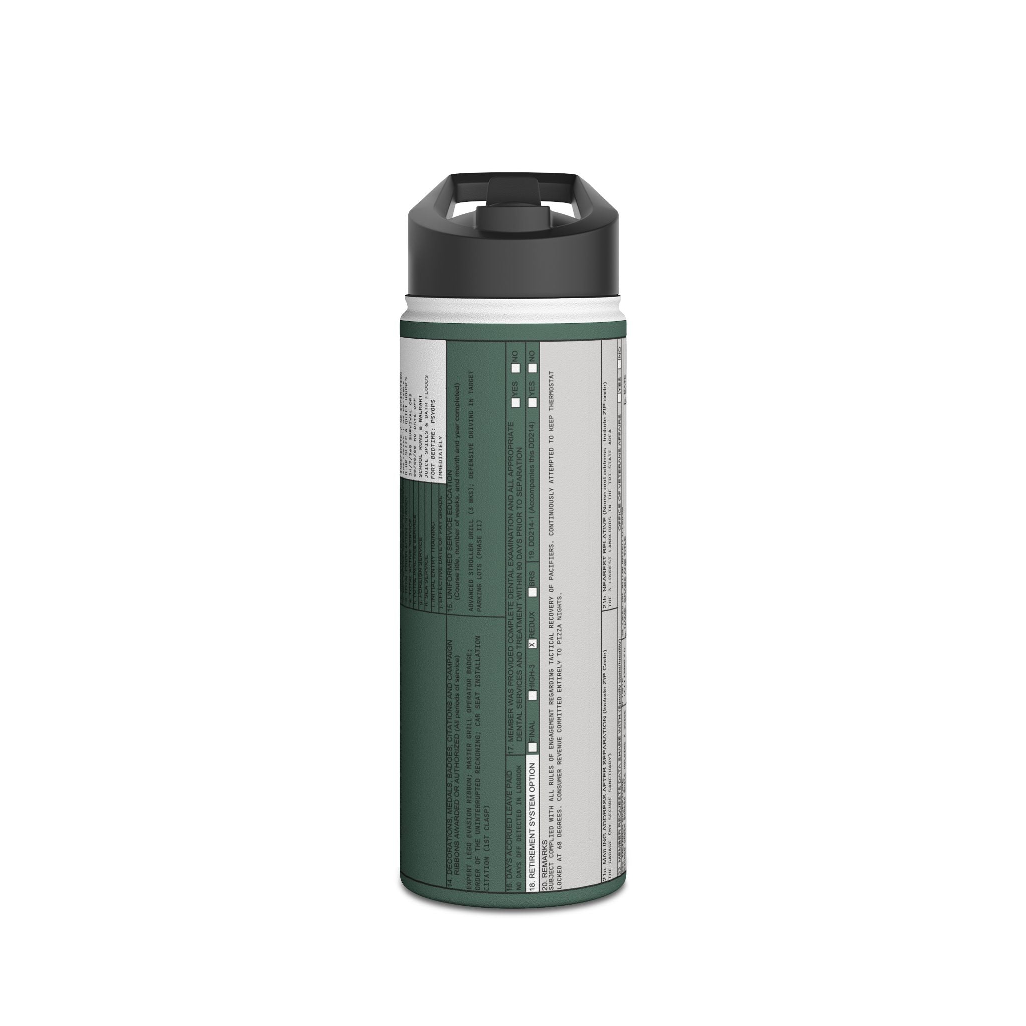 Custom Veteran Dad Water Bottle — 'Department of Disillusionment' DD-214 Parody Stainless Steel Bottle
