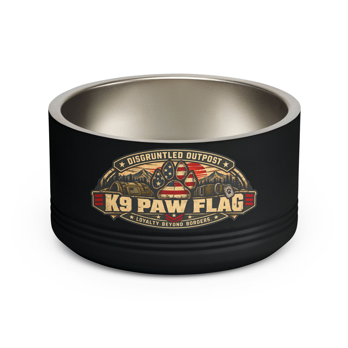 Disgruntled Outpost K9 Paw Flag 18 oz pet bowl product mockup