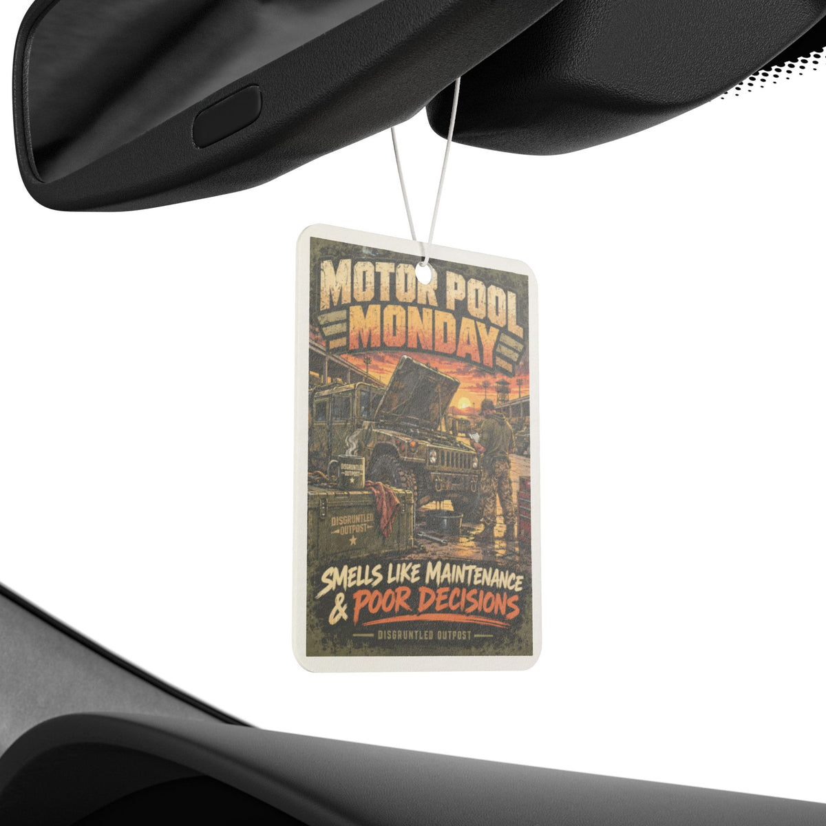 Motor Pool Monday air freshener detail mockup