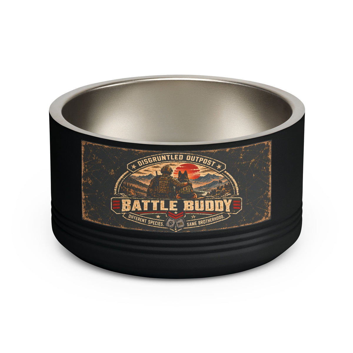 Disgruntled Outpost Battle Buddy 18 oz pet bowl product mockup