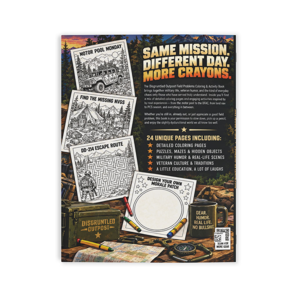 Disgruntled Outpost Field Problems coloring and activity book back cover