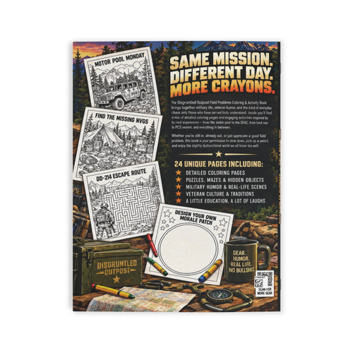 Disgruntled Outpost Field Problems coloring and activity book back cover