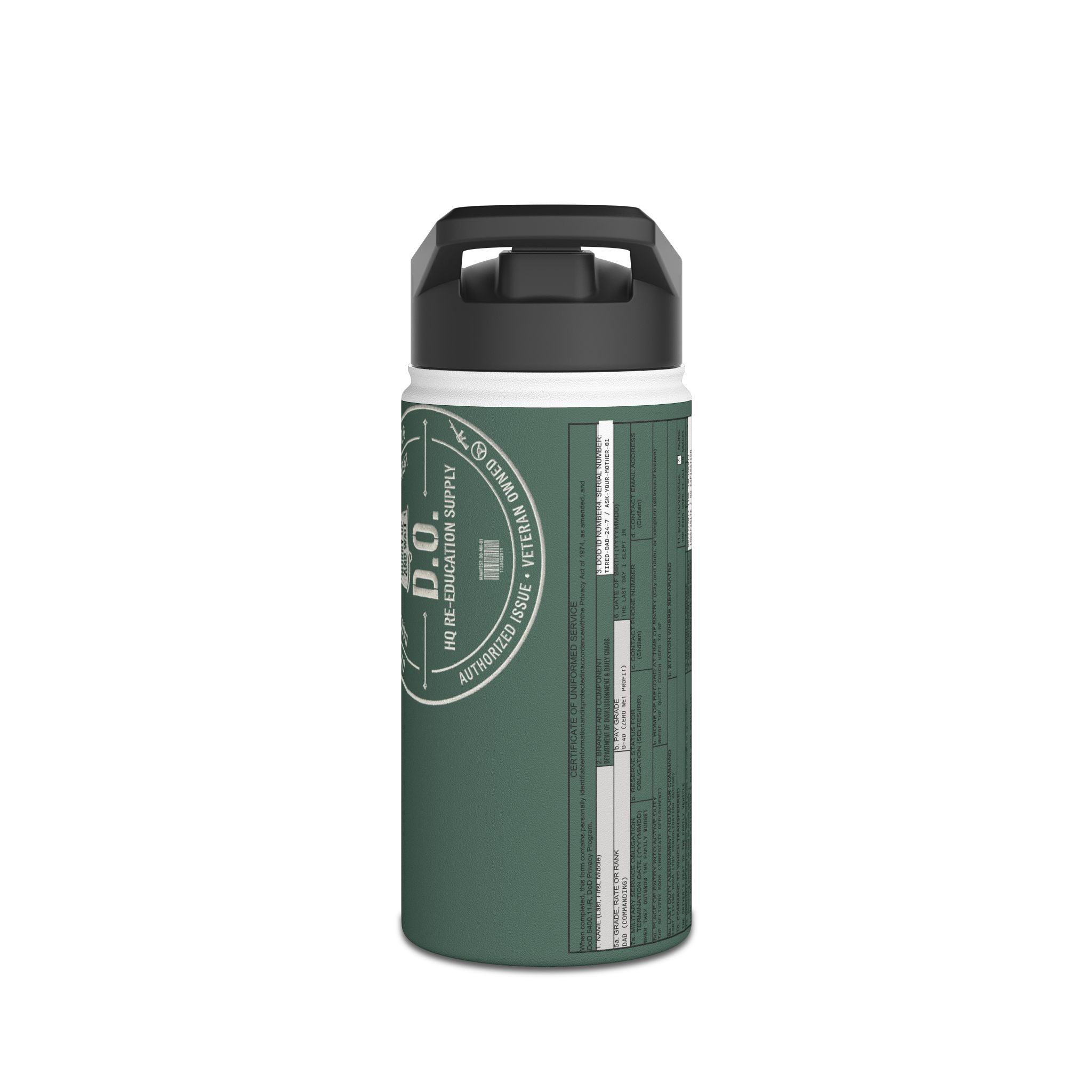Custom Veteran Dad Water Bottle — 'Department of Disillusionment' DD-214 Parody Stainless Steel Bottle