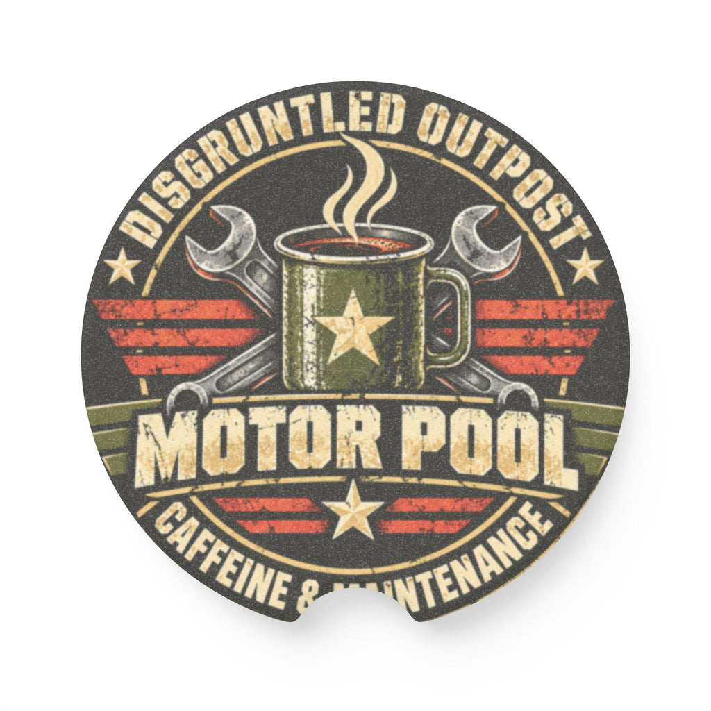 Disgruntled Outpost Motor Pool soapstone car coaster product mockup