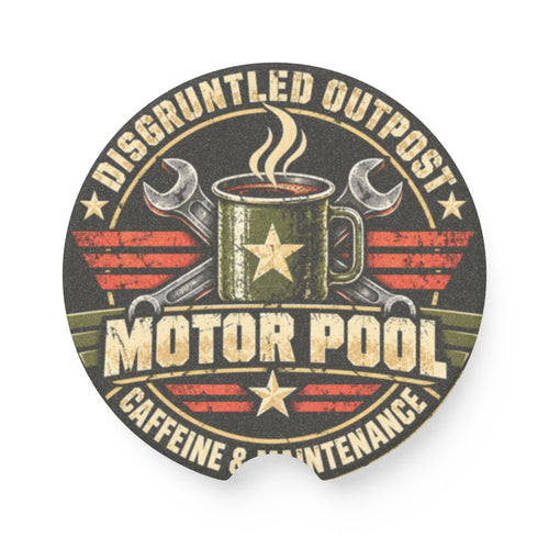 Disgruntled Outpost Motor Pool soapstone car coaster product mockup