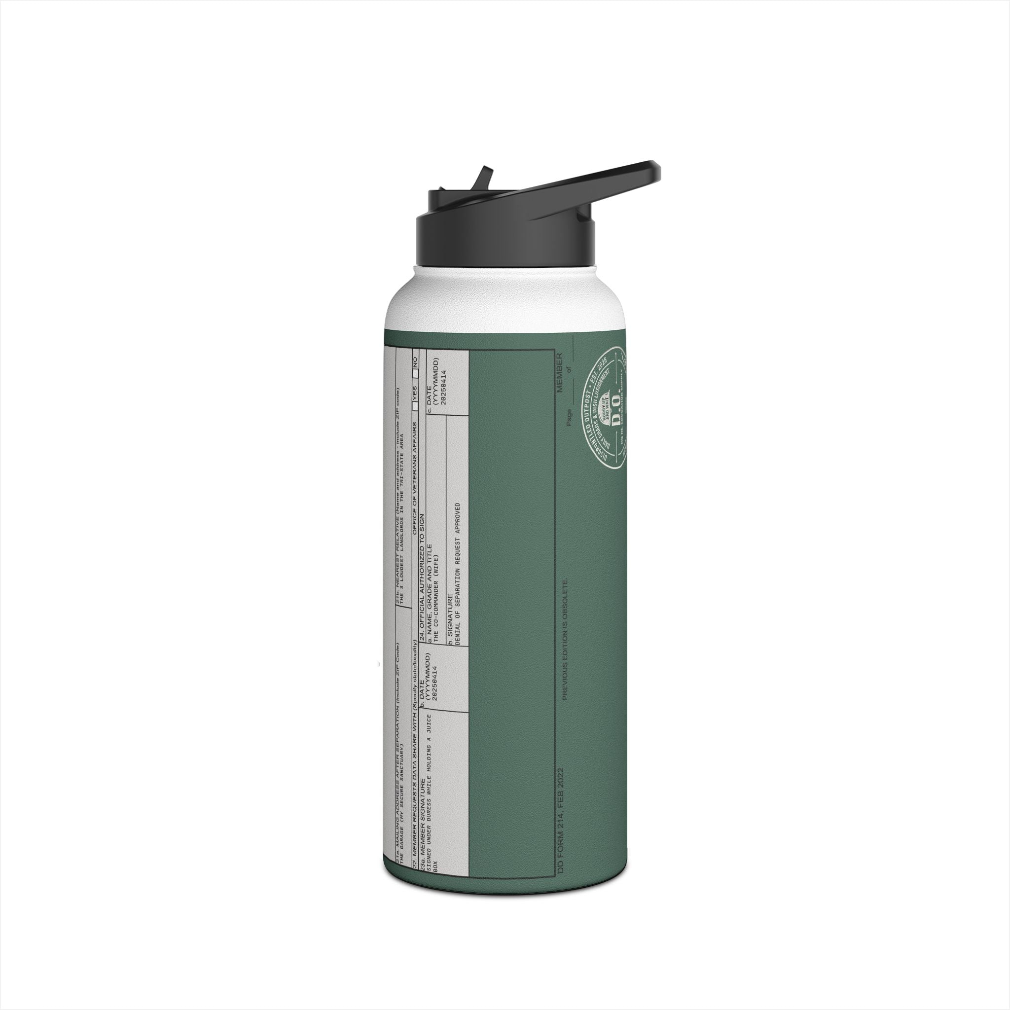 Custom Veteran Dad Water Bottle — 'Department of Disillusionment' DD-214 Parody Stainless Steel Bottle