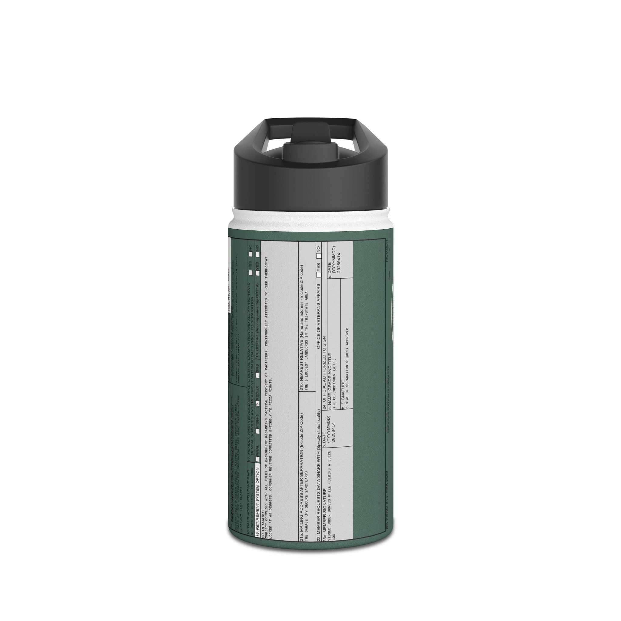 Custom Veteran Dad Water Bottle — 'Department of Disillusionment' DD-214 Parody Stainless Steel Bottle