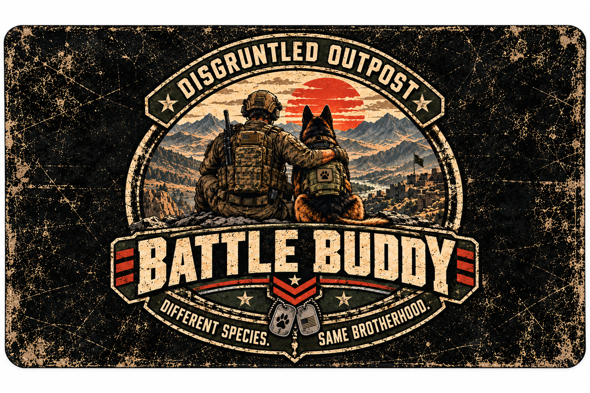 Disgruntled Outpost Battle Buddy pet food mat design